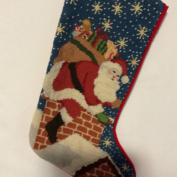 Vintage Needlepoint Santa Christmas Stocking - Picture 3 of 5